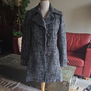 CAbi Black and White Tweed Pea Coat